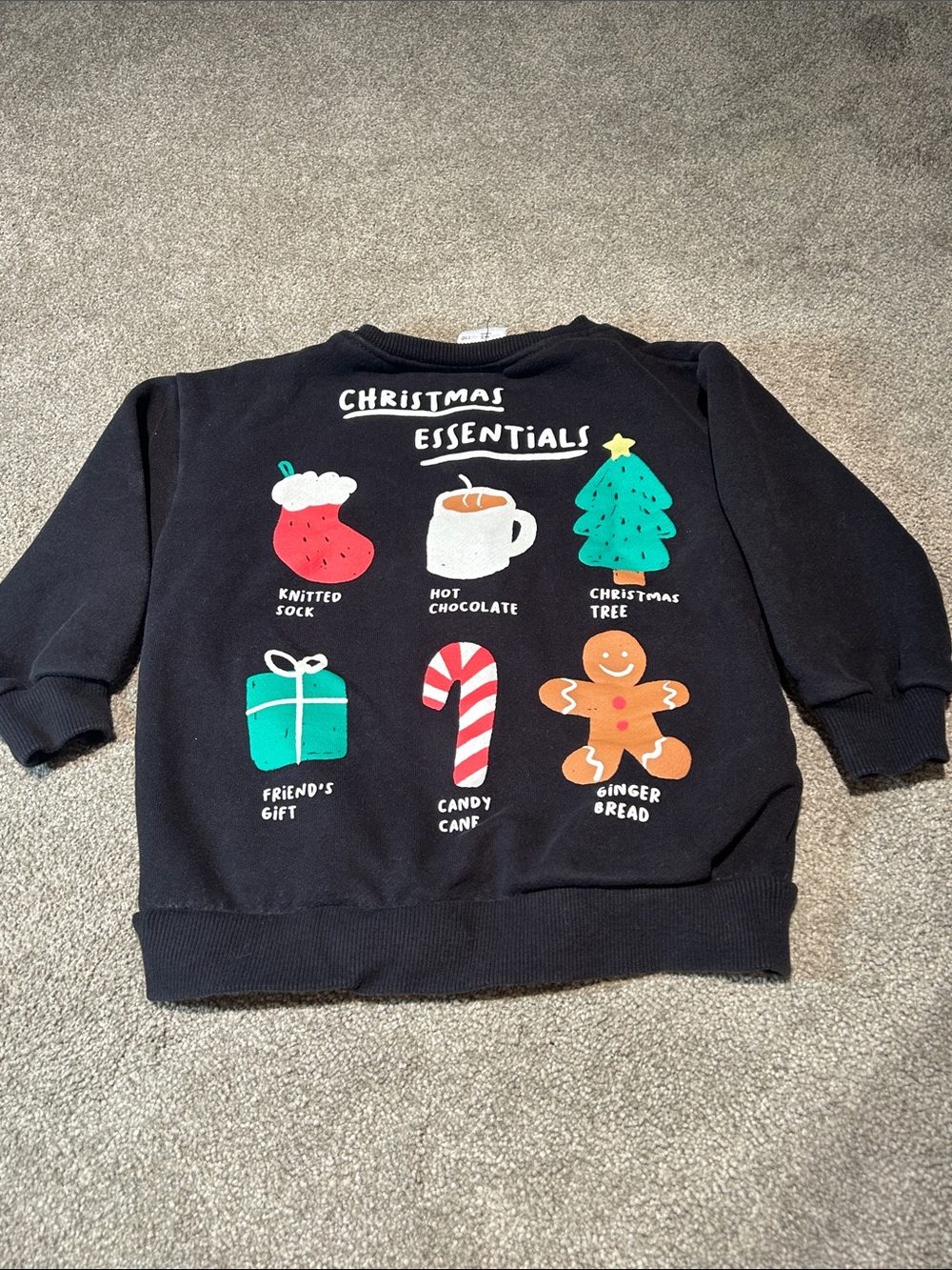 Zara Black Kids Christmas Essentials Sweatshirt with Colorful Holiday Icons